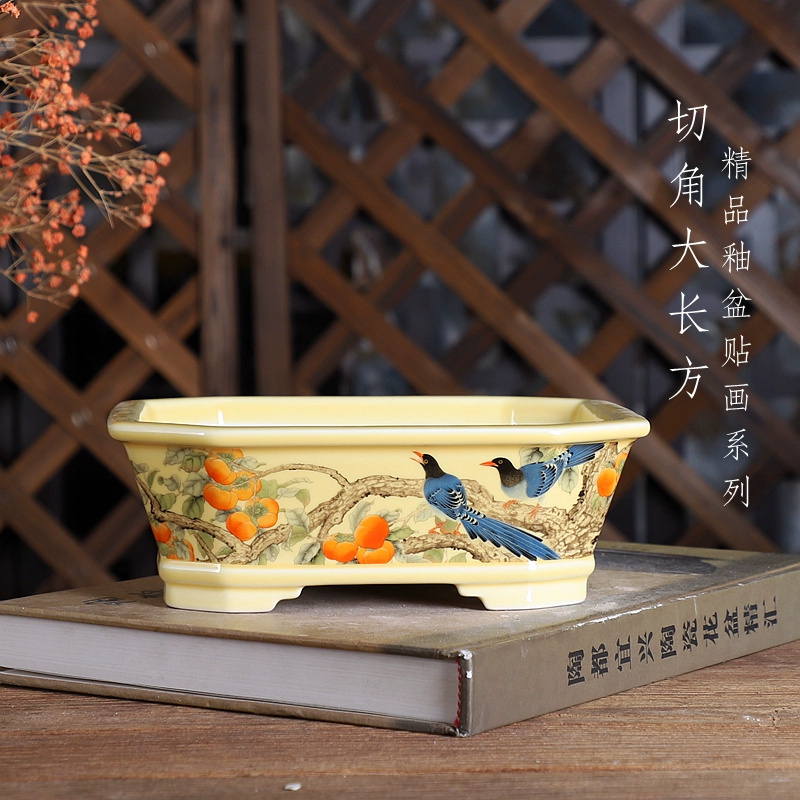 Bonsai Garden Desk - Porselen Dikdörtgen Bonsai Saksısı, Geleneksel Çin